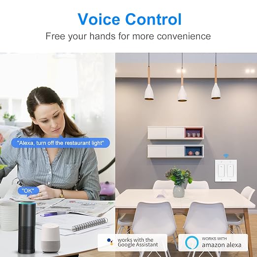 Smart Light Switch, 15A Smart Wifi Light Switch with Remote Control and Timer, Compatible with Alexa, Google home and IFTTT, No Hub required, Easy and Safe installation, ETL and FCC listed(2gang)