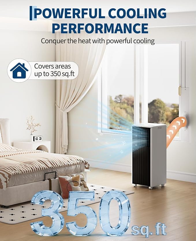 8,000 BTU Portable Air Conditioners | Cools up to 350 Sq. Ft., LED Touch Panel with Remote Control, Built-in Dehumidifier, Fan, Compact Indoor Quiet AC Unit