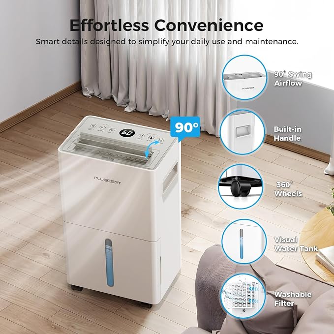 PLUSCENT 21 Pints Dehumidifier for Basement, 1500 sq.ft Portable Dehumidifiers for Home with Drain Hose, 3 Modes, Auto Defrost, 24H Timer, Quiet Smart Humidity Control for Bedroom, Bathroom, RV