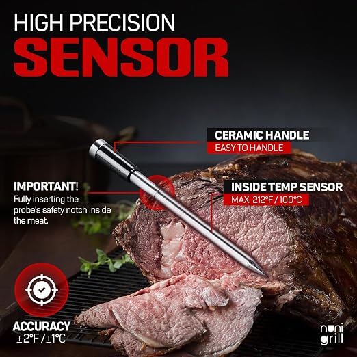 Smart Wireless Meat Thermometer- Digital Meat Thermometer for Smoker, Grilling & Oven Smartphone App Digital Meat Thermometer Wireless, 200ft Range, Rechargeable (Two Probes)