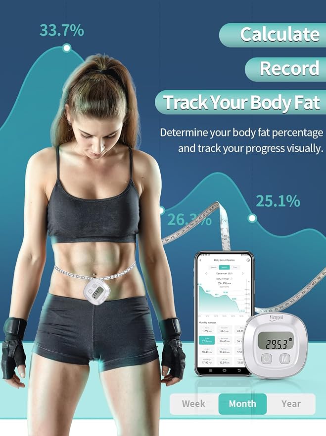 Slimpal Smart Body Measuring Tape, Tape Measure for Body Waist Arms Hip Bust Measurements Device with App, Retractable Bluetooth Monitoring Body Fat BMI Tool for Fitness Shape & Weight Loss