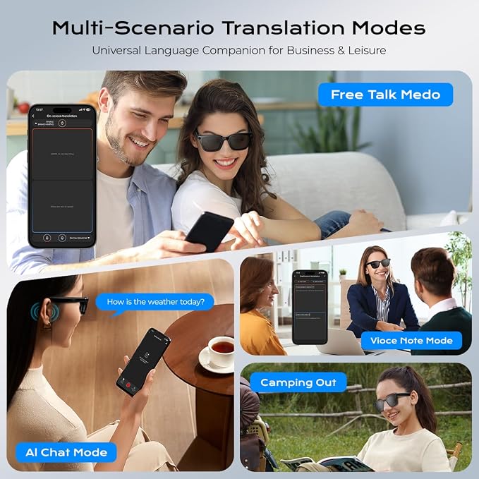 XO AI Smart Glasses,HD 1080P Camera Glasses with Video Recording & Photo Taking,140+ Language Real-Time Translation Glasses Perfect for Travel, Business(Transparent Anti-Blue)
