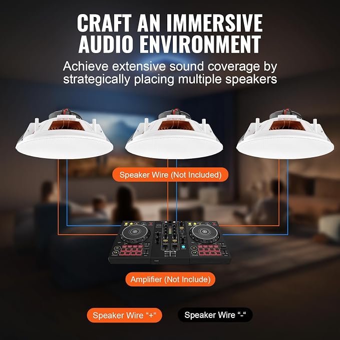 VEVOR 4 PCs 8 Inch in Ceiling Speakers, 400W Flush Mount Ceiling & in-Wall Speakers System with 8" Woofer,1" Tweeter, for Home Kitchen Living Room Bedroom or Covered Outdoor Porches