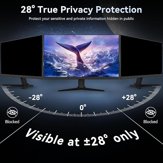 27 Inch Privacy Screen for Computer Monitor 16:9 Aspect Ratio, Eye Protection Anti Blue Light Glare Shield, 27in Removable Black Blackout Anti Spy Protector Film Desktop Security Private Filter