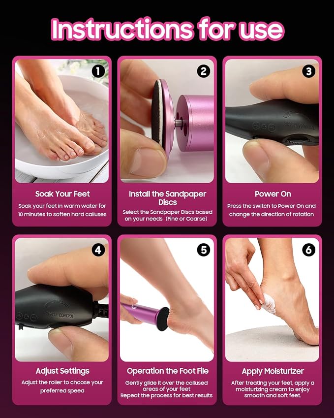 HayZBao FSA&HSA Electric Foot Callus Remover - Callus Remover for Feet,Professional Pedicure Tool for Dead Skin,Electric Foot File with 60 Pcs Sandpaper Discs - Pink
