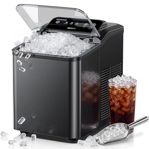 Nugget Ice Maker Countertop, Pellet Ice Makers Soft Chewable Ice 35lbs/Day, Premium Stainless Steel Ice Maker Machine Ready in 6 Mins with Scoop, Touch Screen & Auto Ice Drop for Home Kitchen Office