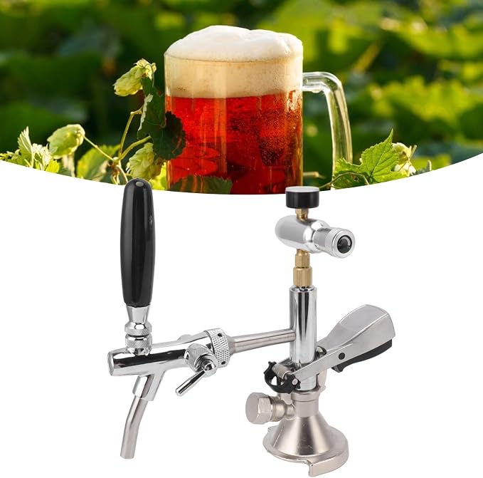 Stainless Steel Beer Keg Pump 4Inch Portable Tap - Manual Hand Pump for Homebrew Kegerator Outdoor Party Bar Restaurant Wedding with Hose Clamp(Type A + with Pressure Gauge)