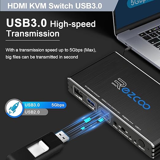 USB 3.0 KVM Switch HDMI 4 Computer 1 Monitor 4K 60Hz SPDIF L/R Hotkey - Share one Set of Keyboard Mouse Printer,1080p 120Hz 144Hz HDCP Bypass,4X USB3.0 Cable,IR Remote Ext. Windows Mac 41KVMP