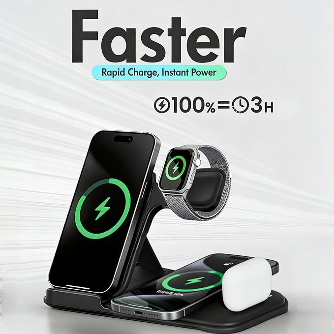 5 in 1 Wireless Charging Station for Multiple Devices, Premium Fast Charging Stand for Apple Samsung Android, Dual Phone Dock with USB Port for Desk Nightstand