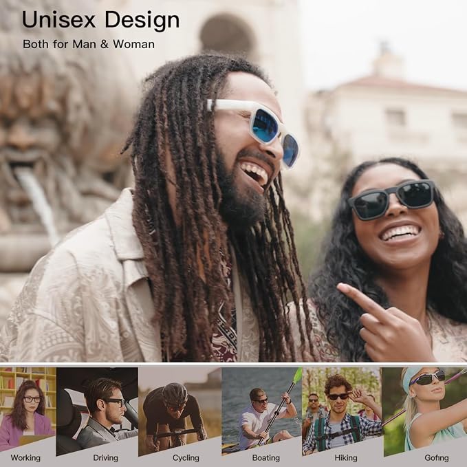 OhO sunshine Bluetooth Audio Sunglasses, Lightweight Open Ear Sport Glasses, 10H Playtime, Water Resistant with Voice Control