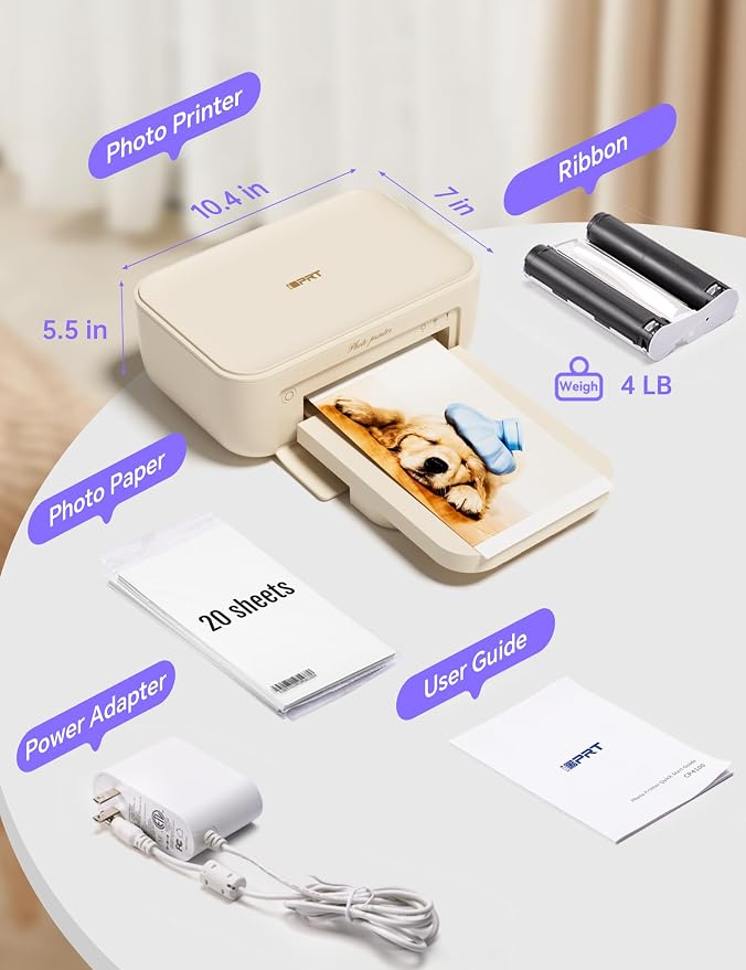 iDPRT 4x6 Photo Printer, CP4100 Photo Printer for iPhone & Android with 20 Sheets & 1 Cartridges, Wi-Fi Wireless Portable Picture Printer, Instant Print Photos, Dye Sublimation, Ideal Gift, Beige