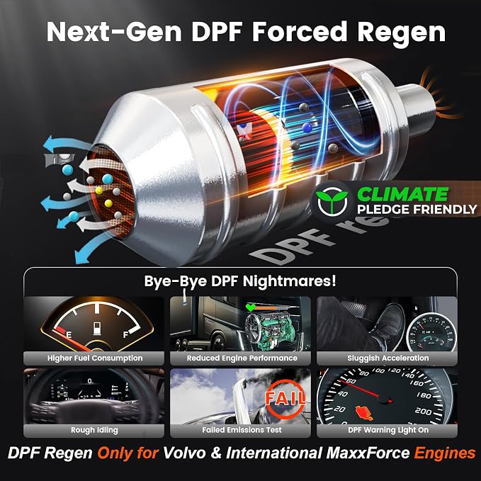 ANCEL HD120 Heavy Duty Truck Scanner with DPF Regen & Parked Regen for Volvo & International MaxxForce Engines, Bluetooth Full-System HDOBD/OBD2 Diesel Scanner, Lifetime Updates