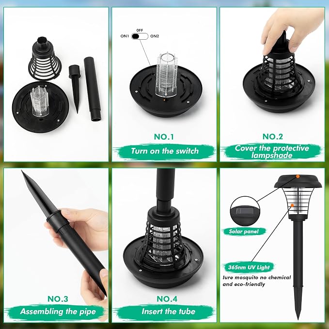 Solar Bug Zapper Outdoor, Rechargeable Mosquito Fly Zapper Lamp Repellent Outdoor Waterproof LED, Solar Powered Mosquito Killer Lamp for Indoor & Outdoor (2 Pack) (A1)