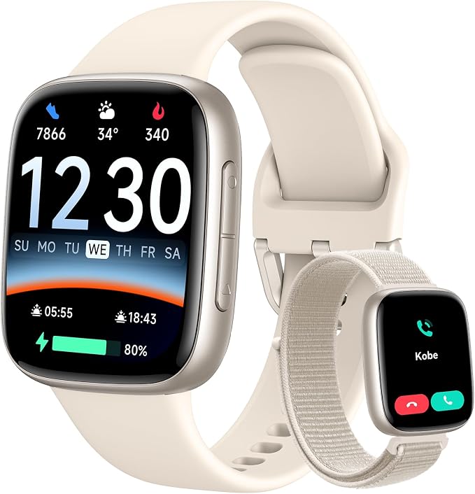 Fitpolo Smart Watch, 1.85" AMOLED Fitness Tracker with Bluetooth Call, Heart Rate/Sleep/SPO₂ Monitor, 100+ Sports Modes, 3ATM Waterproof Smartwatch for Android/iPhone/Samsung, Includes 2 Bands
