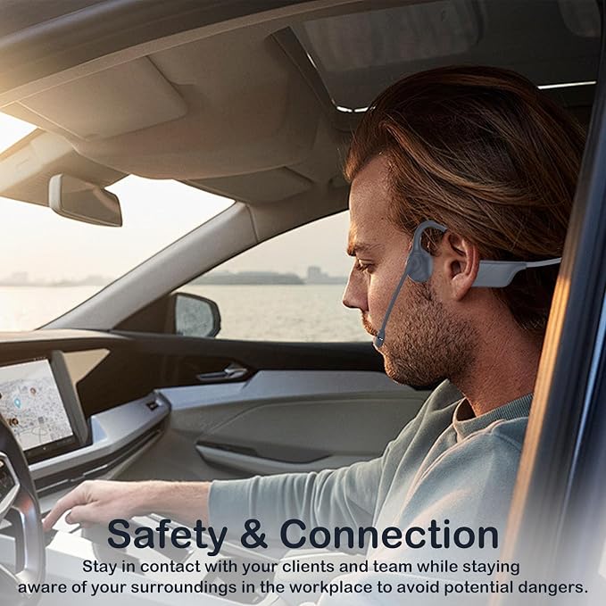 Meetings Open-Ear Headphones with Rotatable Noise-Canceling Boom Mic, Bone Conduction Bluetooth 5.4 Headphones with One-Touch Mute&Magnetic Charging for All-Day Use,Perfect for Driving Learning(Black)