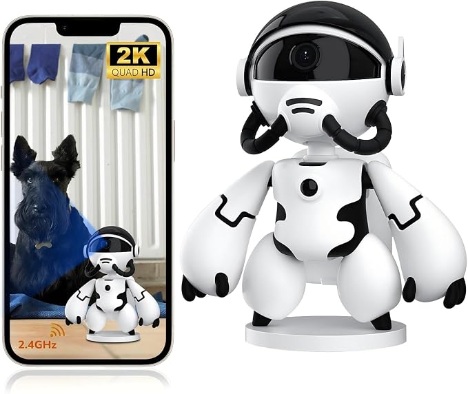 2K Hidden Camera Robot, 2.4G WiFi Security Indoor Robot Camera for Baby/Pet/Nanny, Long Battery Life, Two Way Audio, Night Vision, Battery Operated, PIR Motion Detection, Cloud & TF Card Storage