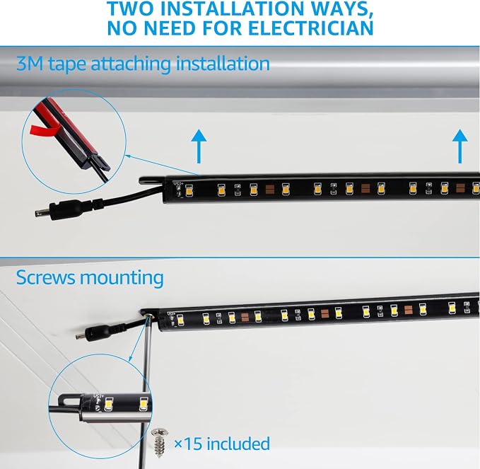 TORCHSTAR Voice Control Smart LED Safe Lighting Kit, (4) 12 Inch Dimmable Linkable Light Bars, Compatible with Alexa&Rocker Switch, 100-240V UL Power Adapter 900LM for Under Cabinet, 5000K Daylight