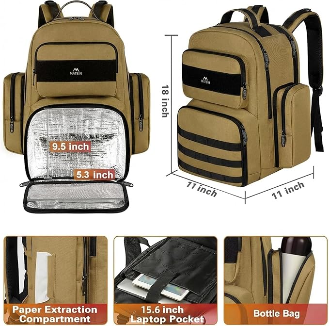 MATEIN Lunch Backpack for Men, 15.6 Inch Travel Laptop Backpack | Insulated Cooler Bag, Lunch box Rucksack, Extra Large Water Resistant College Work Computer Daypack, Gifts for Men