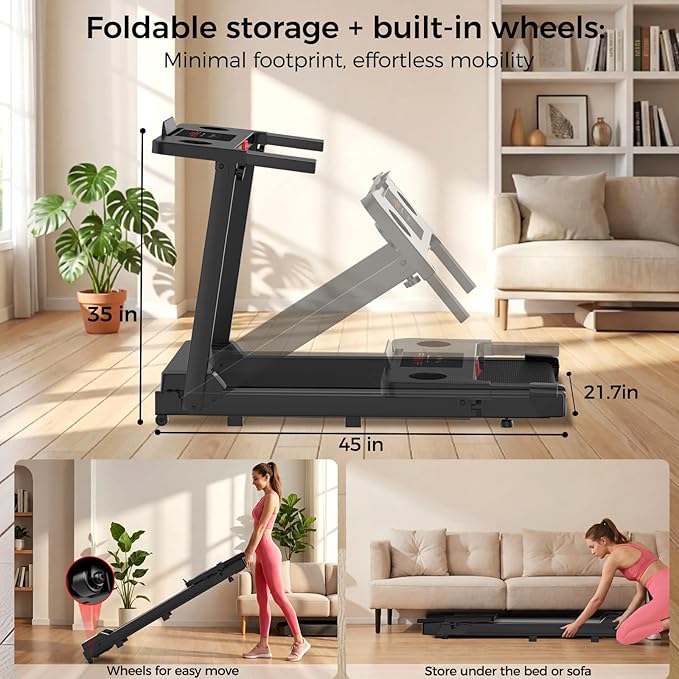 Walking Pad Treadmill with 8% Incline, 0.6-3.8MPH Foldable Treadmills with Remote for Small Home, 3.0HP Compact Walking Pad with Handle Bar, Easy Assembly, 350 LBS