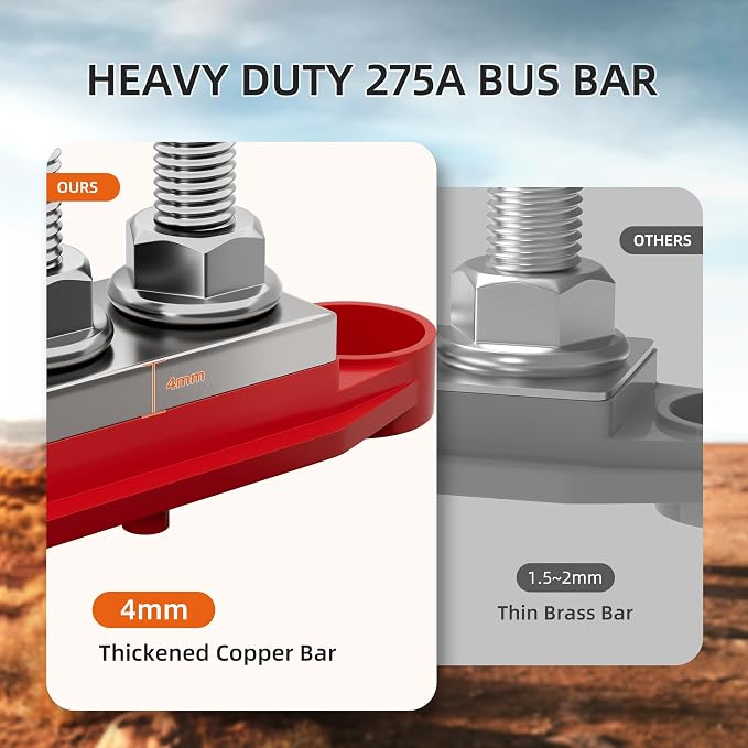 RVBOATPAT 275A Power Distribution Block 12V Bus Bar 5 x 3/8" (M10) Terminal Studs 12 Volt Marine Busbar Positive and Ground for Automotive Car Boat Solar System