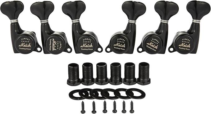 KAISH 18:1 Gear Ratio Guitar Locking Tuners Machine Heads Guitar Locking Tuning Keys Pegs for Strat/Tele/LP/SG most Electric or Acoustic Guitars Black