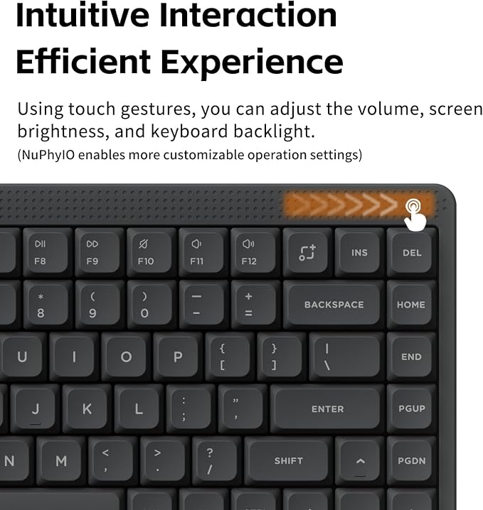 nuphy Node75 Wireless Mechanical Keyboard, 75% Hot Swappable Custom Low Profile Keyboard, 84 Keys Ergonomic Gaming Keyboards, Supports Touch Gestures, PBT Keycaps, RGB Backlit, Bluetooth/2.4GHz/USB-C