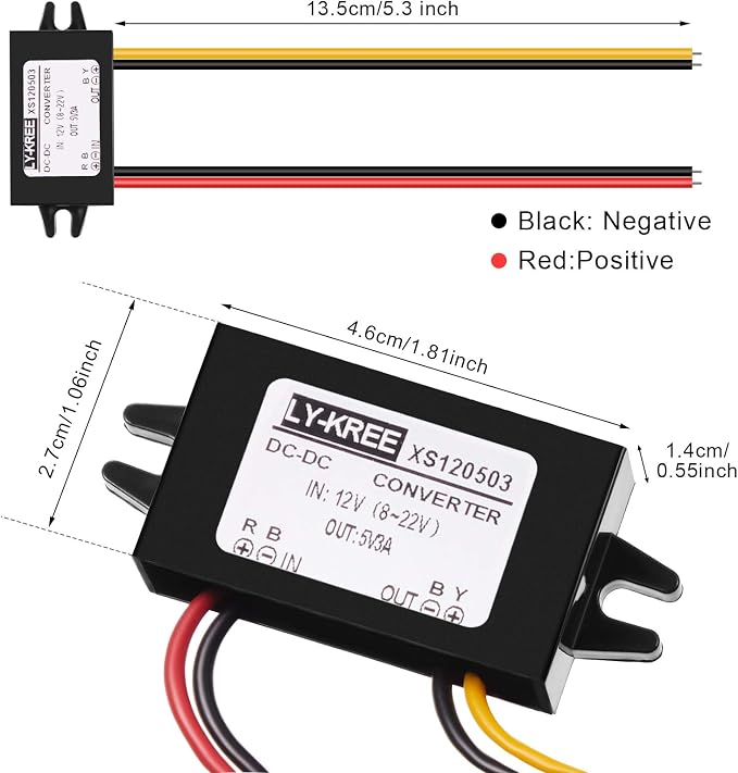 Weewooday 8 Pieces Direct Current Converter 12v to 5v 3a 15w Buck Converter Module, Reduced Voltage Regulator Car Power Output Power Adapter, Wire Interface
