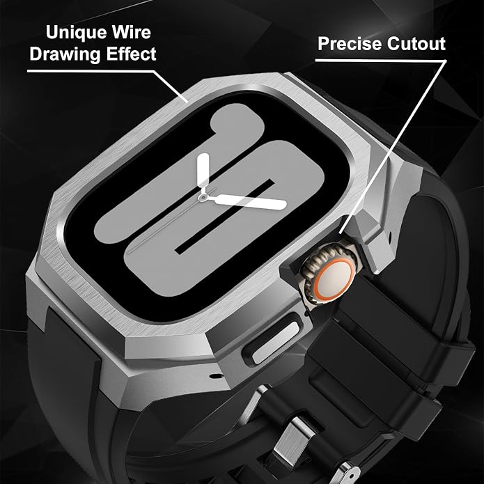 Luxury Metal Case with Band Compatible for Apple Watch 44mm 45mm 46mm 49mm,Men Rugged Protective Bumper Cover with Soft Silicone Strap for iWatch Series 11/10/9/8/7/6/SE3/SE2/SE/5/4 and Ultra 3/2/1 49mm