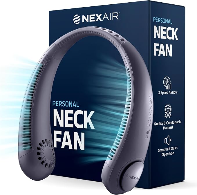 NEXAIR Portable Neck Fan Hands Free Cooling Bladeless Blue | Lightweight, 3 Speeds, 2400mAh Battery, 5H Runtime