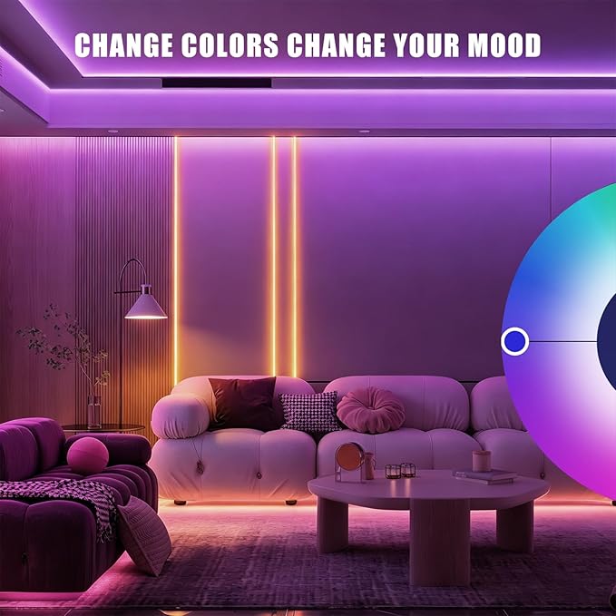 16.4ft Bluetooth RGB COB Led Strip Light, Color Changing with App, Music Sync COB Led Light Strip, Bright Flexible Multicolor Led Strip Light for Kitchen, Room, Party Decoration