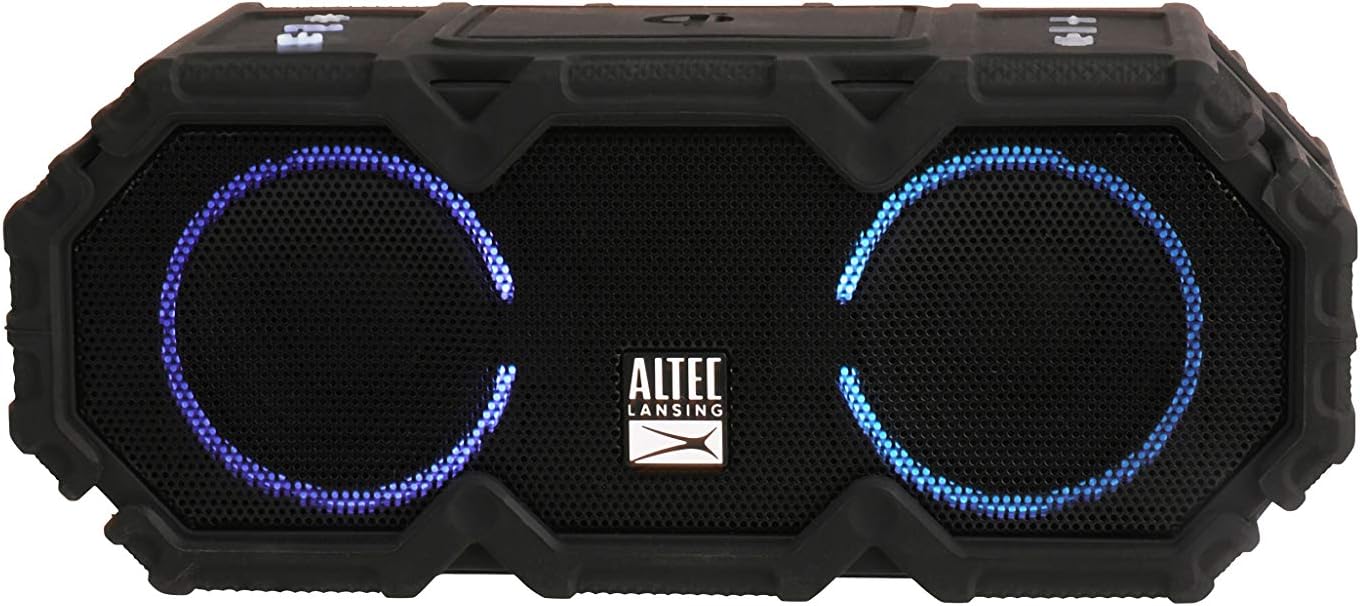 Altec Lansing LifeJacket Jolt - Waterproof Bluetooth Speaker, Durable & Portable Speaker with Qi Wireless Charging and Voice Assistant, Black w/Lights