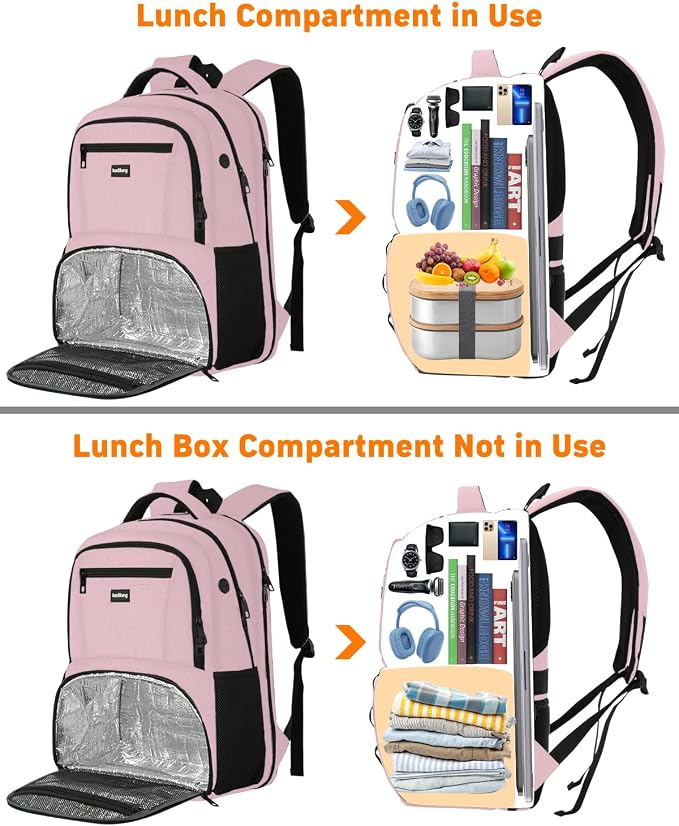 kadilong 17.3 Inch Laptop Backpack for Women Insulated Backpacks with Cooler Compartment,TSA Large Work Business Gym College School Bookbag Lunch Box for Teens Girls,Anti-Theft