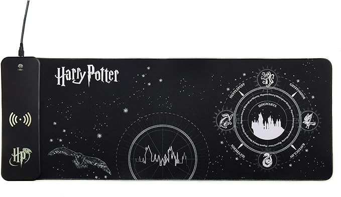 Harry Potter XL RGB Gaming Mat with 15W Wireless Charger | Customizable LED, Anti-Slip, Spill-Resistant