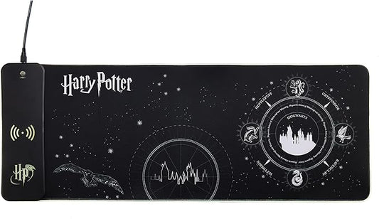 Harry Potter XL RGB Gaming Mat with 15W Wireless Charger | Customizable LED, Anti-Slip, Spill-Resistant
