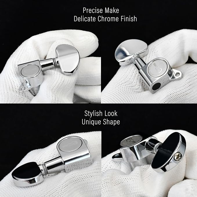 FXJXB 18:1 Guitar Tuning Pegs 3x3 Guitar Tuners Tuning Mahines Replacement for Acoustic or Electric guitars-Chrome(3R+3L)
