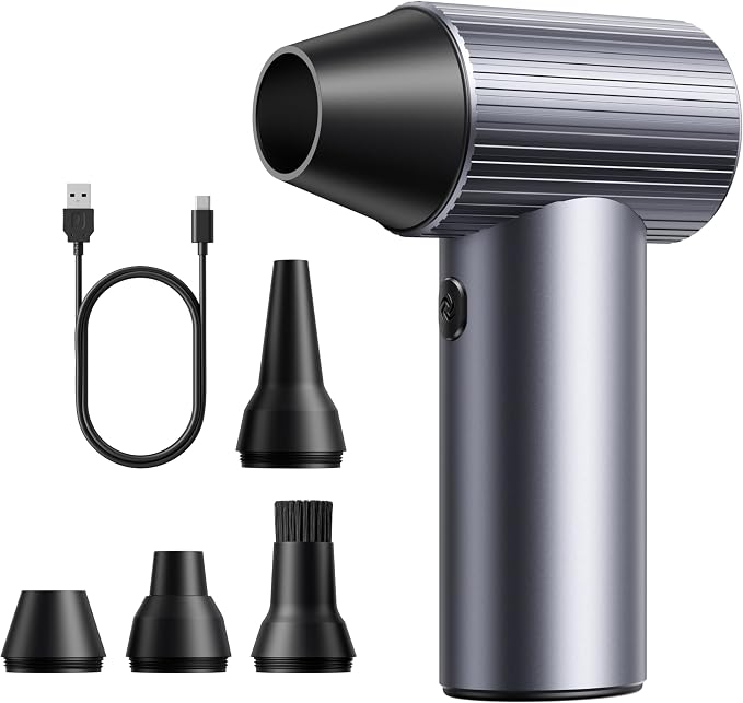 COSANO Full-Metal Jet Dry Mini Blower – 300,000 RPM Electric Air Duster – Rechargeable Compressed Air Blower – High-Power Air Duster with 3 Speeds & 4 Nozzles for Keyboards, Car and Outdoors Cleaning