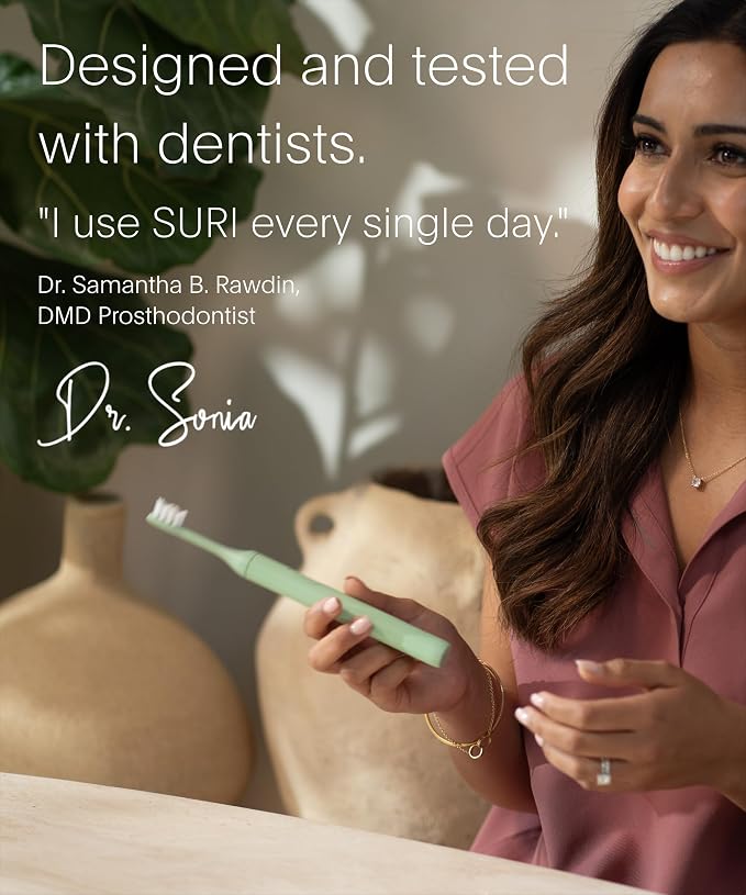 SURI 2.0 New Sonic Electric Toothbrush with Pressure Sensor & UV-Cleaning Travel Case | 1 Month+ Battery | Electric Toothbrush for Adults | Travel Toothbrushes | Tooth Brush | Green