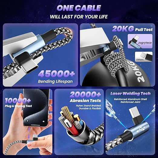 USB Multi Charging Cable 90 Degree BraidedCharging Cord 5FT 2Pack, 4 in 1 Car Charging Cable, Charging Cables for Multiple Devices Phone Charger Cord with Dual Type-C, Micro USB, IP Port for iPhone17