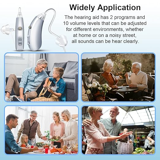 Rechargeable Hearing Aids for Adults and Seniors 8 Channel Digital Small BTE Design with Noise Cancellation, Include Magnetic Contact Charging Dock (Pair, Grey)