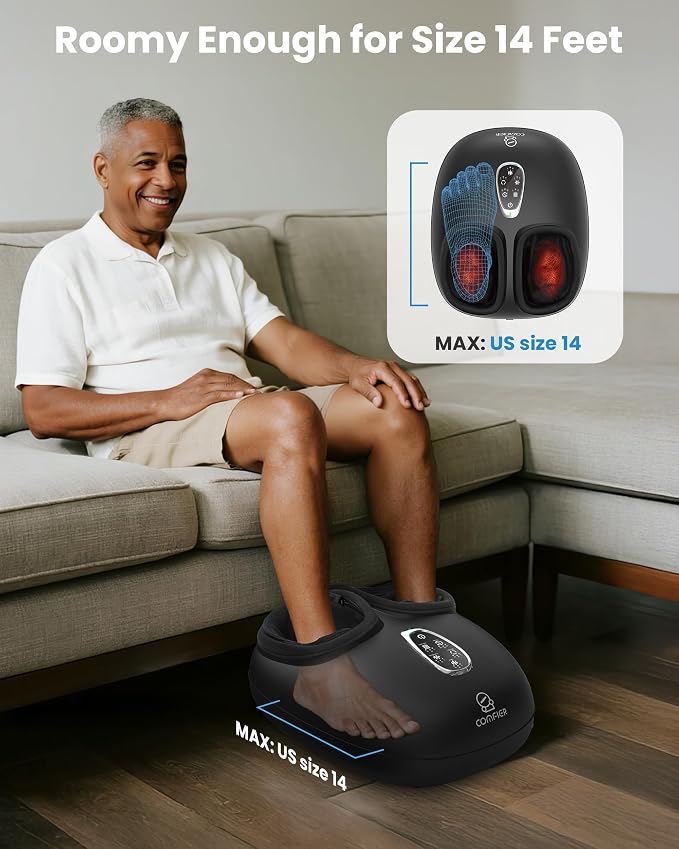 COMFIER 4-in-1 FSA Eligible HSA Shiatsu Foot Massager with Heat, Compression & Vibration, Smoth Warmth for 3 Levels, Toe Touch Control, Large Size Fits Up to 14, Gifts for Mom Dad, Home Office
