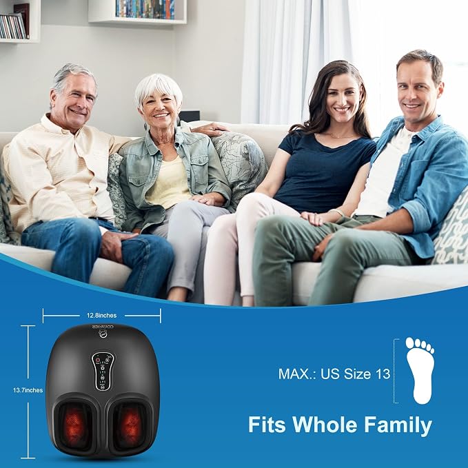 COMFIER Shiatsu Foot Massager Machine,Feet Massager for Plantar Fasciitis,Neuropathy Pain with Heat, Vibration,Rolling Compression,Gifts for Men,Women, Fits Size up to 13IN, Multiple Modes