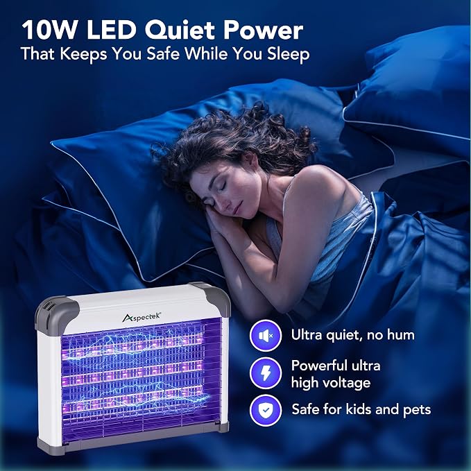 ASPECTEK Dual-Spectrum LED Bug Zapper Indoor, High-Voltage Electric Grid Mosquito and Fly Trap, 3 Long-Life UV LED Lamps 395nm, Kills Gnats, Moths, Wasps and Fruit Flies