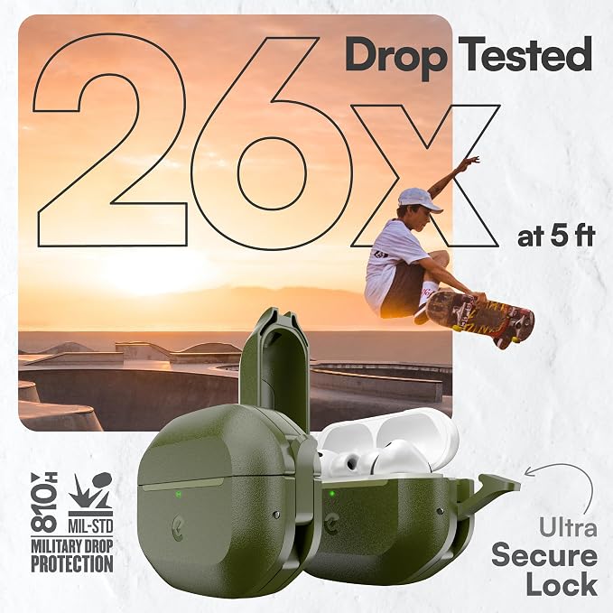 Keybudz for Waterproof AirPods Pro 3 Case with Lock - IP68 Waterproof and Dust Proof, Shockproof Protector, Heavy Duty Rugged Protection, Drop Proof Hard Cover for AirPods Pro 3rd Gen (Forest Green)