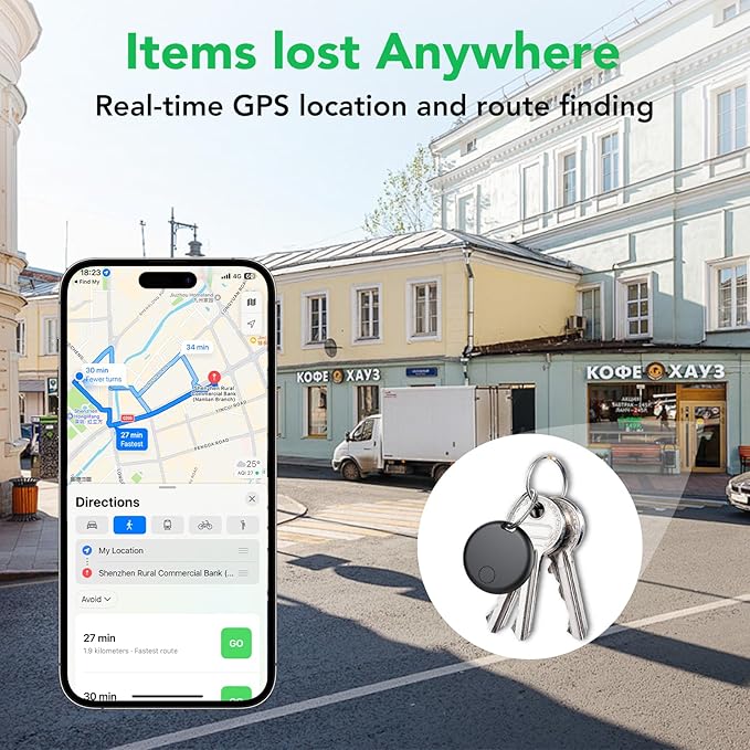 aowoka Air Tracker Tags-4 Pack: Smart Bluetooth Tracker, Item Finder Works with Apple Find My (iOS Only) App, Trakcer Tag Locator for Keys, Luggage, Satchel, weTag mini. (Not for Android Devices)
