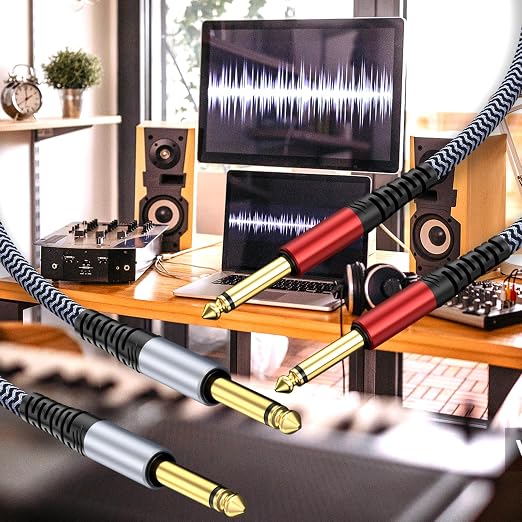 1/4 Guitar Instrument Cable 25ft 2-Pack, Straight to Straight 1/4 Instrument Cable Compatible with Electric Guitar,Bass,Drums,Pedal,Amplifier,Preamp,Mixer,Tuner,Speaker,Acoustic
