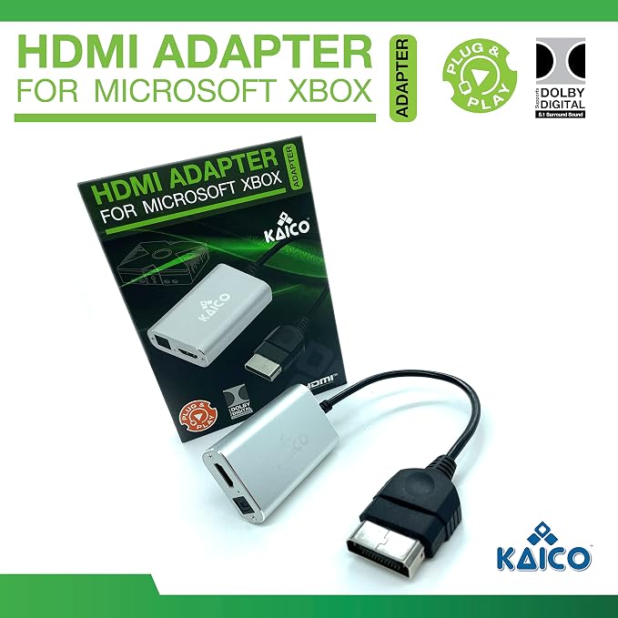 Kaico Original Xbox HDMI Adapter, Xbox2HDMI with Toslink Optical Audio | Supports 480i, 480p, 720p and 1080i, no extra power needed, component-quality video, and Dolby Digital 5.1 audio