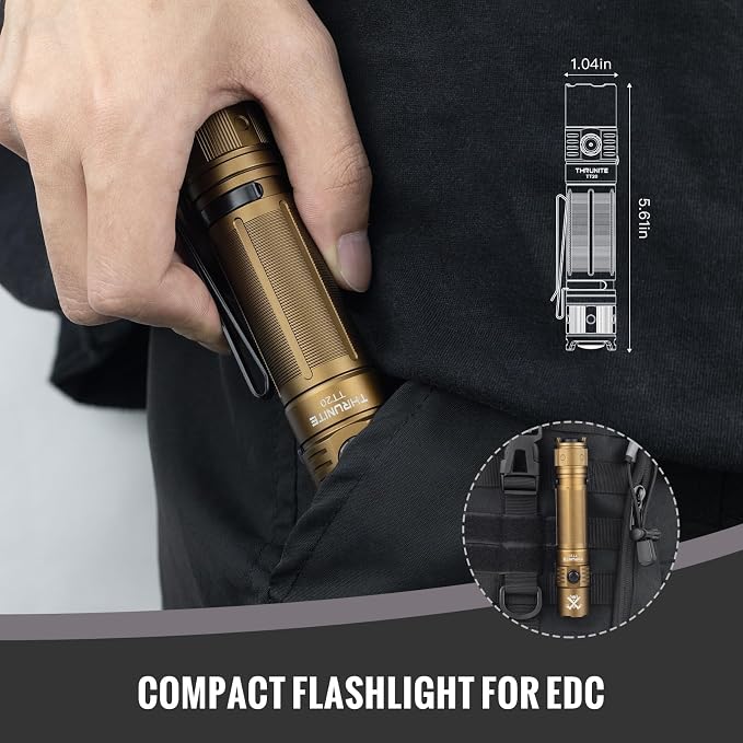 ThruNite TT20 Tactical Flashlight, 2010 Lumens USB-C Rechargeable LED Flashlight, Bright Handheld Flashlights with 6 Modes & Dual Switch, IPX8 Aluminum for Hunting - Desert Tan