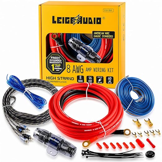 8 Gauge Subwoofer Wiring Kit Ture 8 AWG Amplifier Installation Wiring Kit - Car Amp Wiring Kit Helps You Make Connections and Brings Power to Your Radio, Subwoofer and Speakers