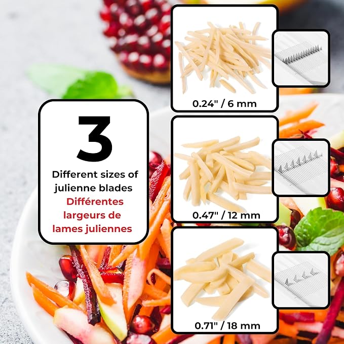 Starfrit Cubing Pro Mandoline Slicer, Dicer - 4 Blades & Graters with Storage Box - Straight & Crinkle V-Blades, Fine & Coarse Graters - 10 Thickness Settings, 3 Julienne Sizes - Self-Feeding Pusher