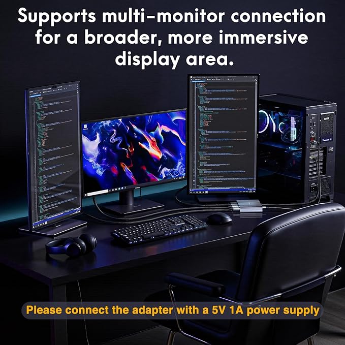 DisplayPort to HDMI Adapter 1 in 3 Out | 4K60Hz, DP Source to HDMI Splitter Extended Display port splitter for 3 monitors, MST Hub for Desktop,Laptop,NVIDIA, AMD Graphics Card - MACOS Not Support MST